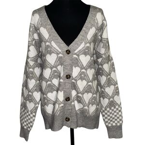 Maurice’s Grey and White Hearts Full Length Button Cardigan